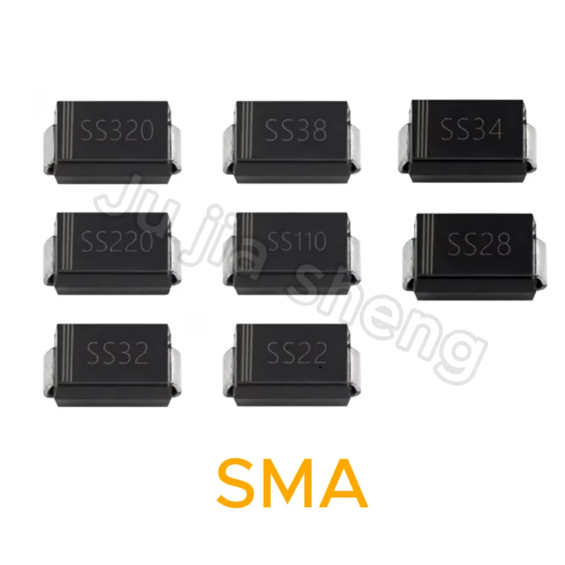 100piece Schottk SS12 SS14 SS16 SS110 SS120 SS24 SS26 SS210 SS220 SS34 SS36 SS310 SS54 SS56 SS510 SMA DIODE  integrated circuit