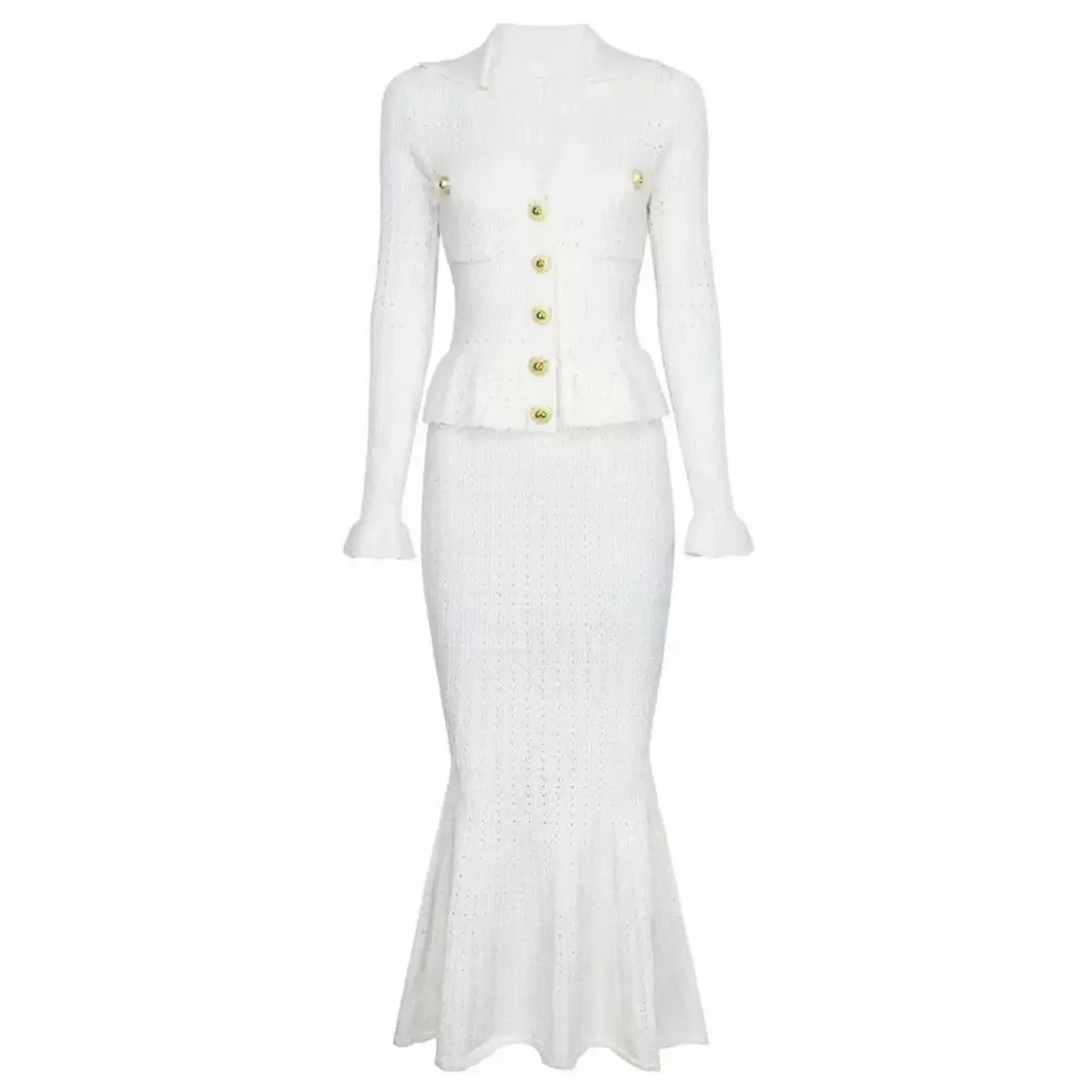 Outono oco para fora de uma peça de malha maxi vestido feminino elegante com decote em v babados cintura fina bodycon camisola vestido de festa