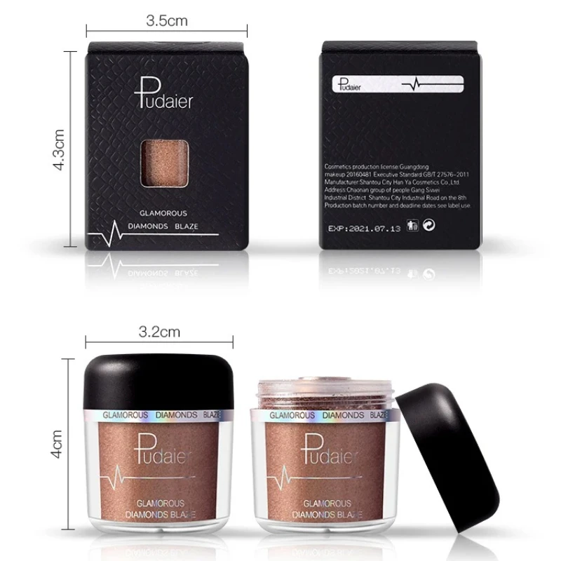 Nowe brokatowe cienie do powiek w pudrze, pigmenty, łatwe w aplikacji, wodoodporne, połyskujące kosmetyki w pudrze, makijaż, pojedynczy metaliczny kolor.