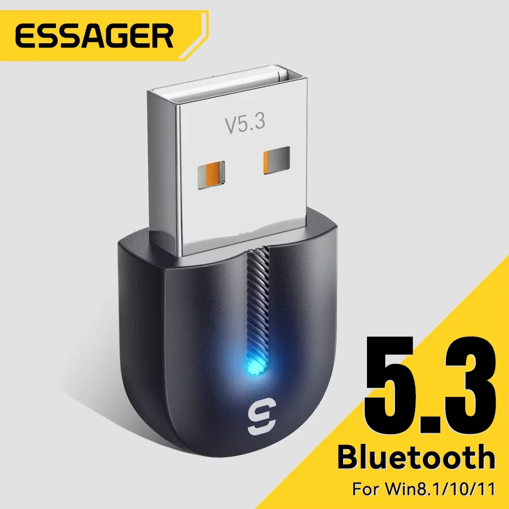 Essager USB بلوتوث 5.3 محول Aux استقبال الصوت الارسال للكمبيوتر المتكلم المحمول صندوق الصوت ماوس لاسلكي USB الارسال