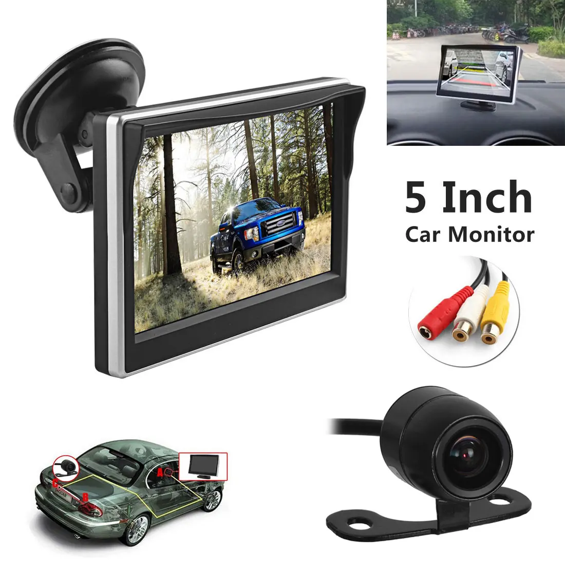 5 Inch TFT LCD Screen Car Rear View Monitor 480x272 HD Digital Color+ E306 18mm Color Car Cameras With 420 TV lines In-Dash