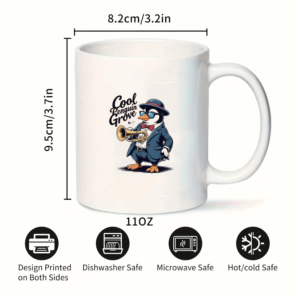 11온스 펭귄 만화 머그컵 + 스타일리시 재즈 컵 - 크리스마스 어린이 사무실 선물 컵