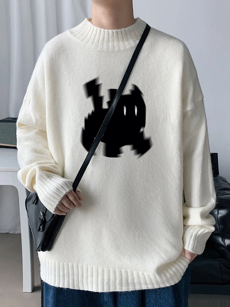 

Мужской свободный трикотажный свитер с высоким воротником, осенняя новинка, большие размеры, для подростков и пар, из пряжи, удобный, дышащий, модный