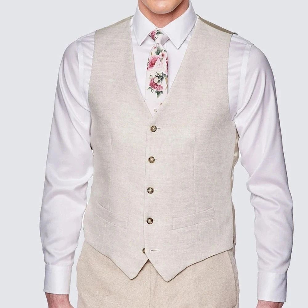 

Men's Vest Linen Single-breasted V-neck Waistcoat Straight Pockets Fashion Suit Classic Men's Vests Sleeveless Summer Suits