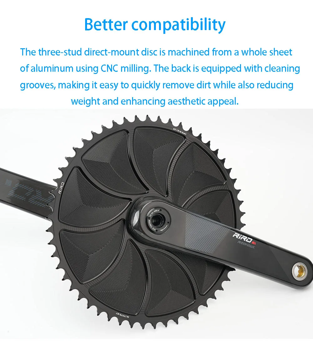 RIRO 40-56T Road Bike Disc Wheel 3-Nail Direct-Mount Aluminum Alloy Closed Disc Hollow Chamfer