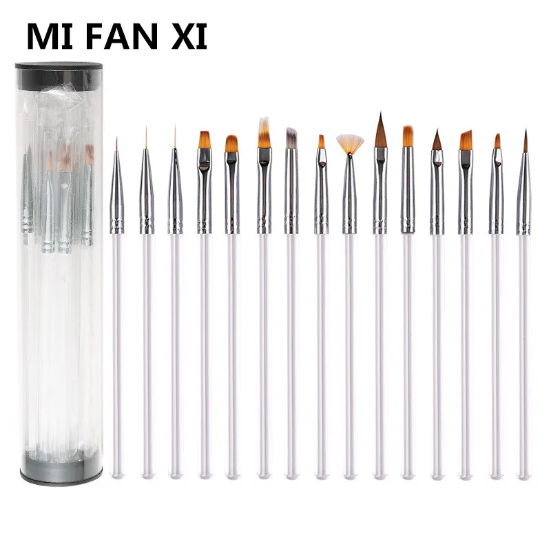 15Style Transparent Acryl Nagel Pinsel Von Gel Nail art Pens Kunst Fur Gradienten Malerei Nagel Manikure Werkzeuge