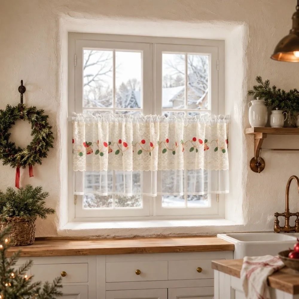 Half Curtains Sheer Voile Floral Lace Curtains Dust-Proof Lace Trim Cafe Curtains Light Blocking Window Drapes Living Room