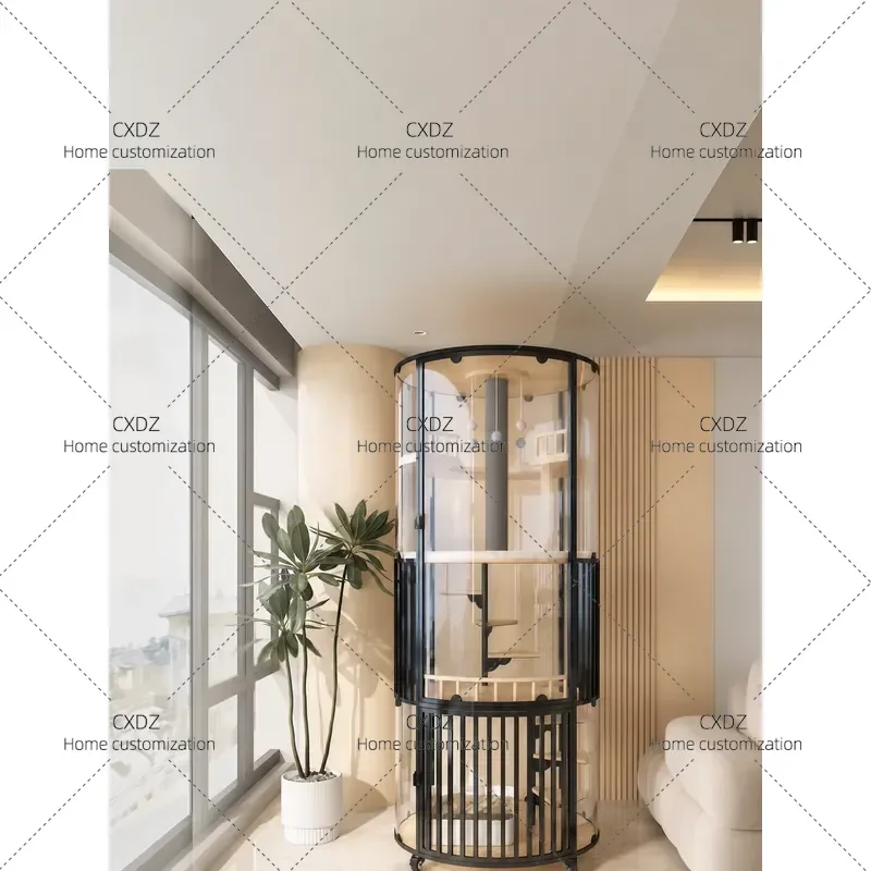Luxury Cat Villa Glass Cage Indoor Pet House Fully Transparent Enclosed Litter Box Integrated All Season Universal Furniture
