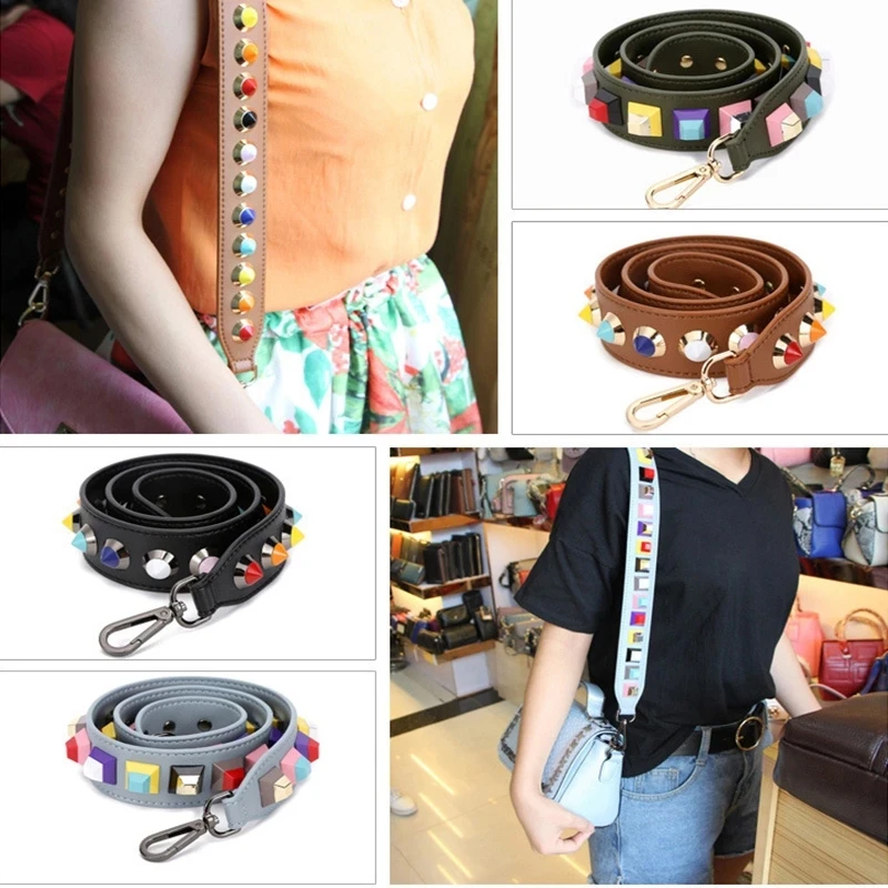 90cm Leather Shoulder Bag Strap With Rivet Customize Female Bag Handles Strap Removable Women DIY Handbag Accessories