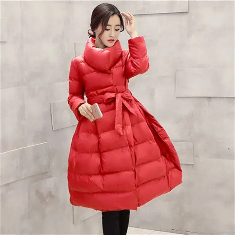 Parkas d\'hiver mi-longs pour femmes, veste rembourrée en coton rouge, mode coréenne, manteau chaud, vêtements féminins, pardessus At, H3248,