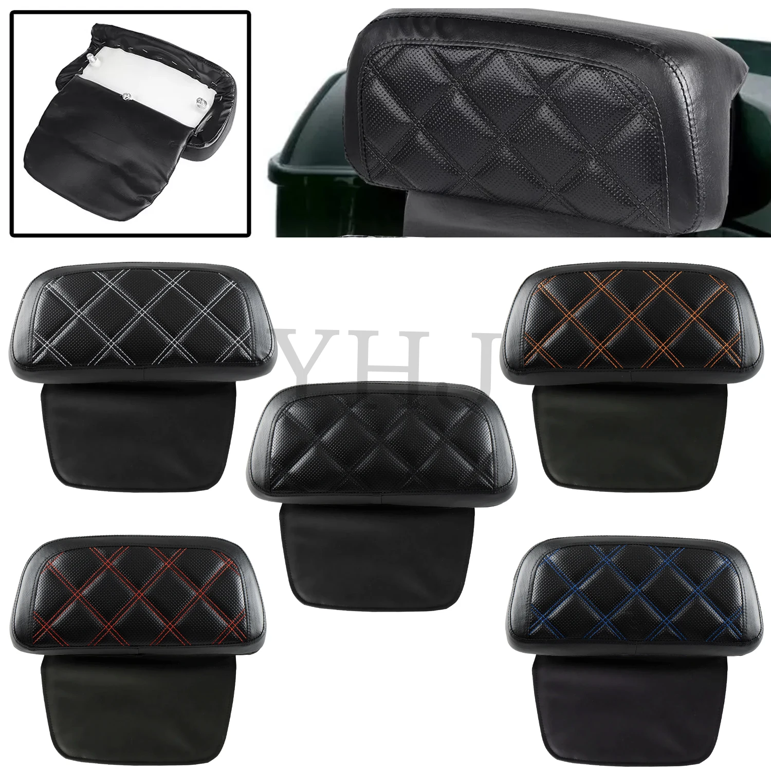 

For Harley Motorcycle Touring Street Tri Glide Road King 2014-Up Black PU Leather Razor Chopped Tour Pak Pack Trunk Backrest Pad