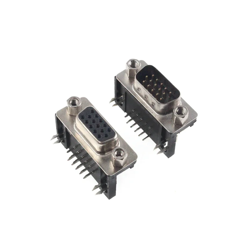 5PCS DB15 DR15 3Rows Parallel Port 15 Pin D Sub Female Male 15 Way PCB 90 Degree Connector DB15 Socket Plug VGA Adapter