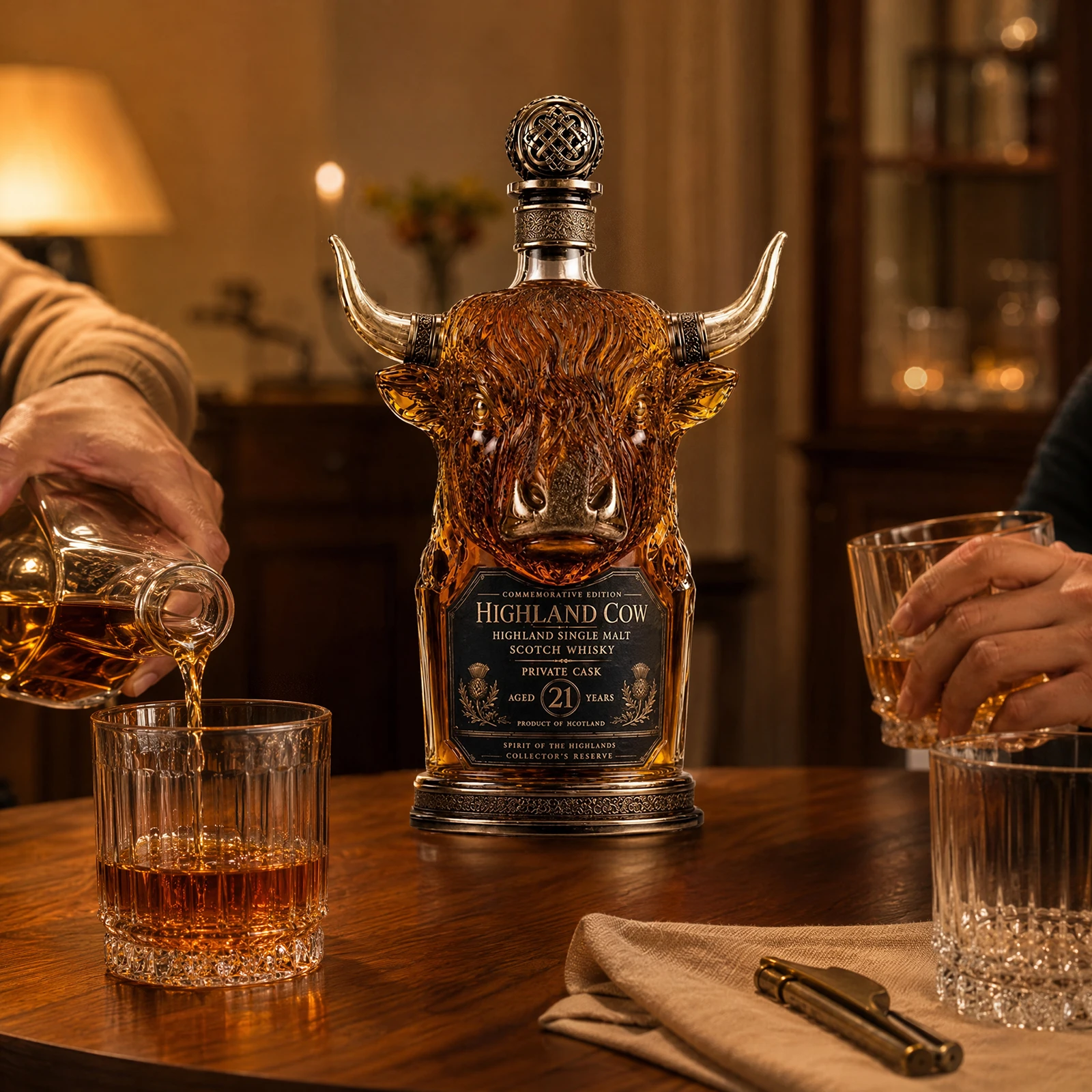 Empty Whiskey Decanter Glass Bottle Bison Buffalo Shaped Western Bar Decor Collectible Figurine Decor