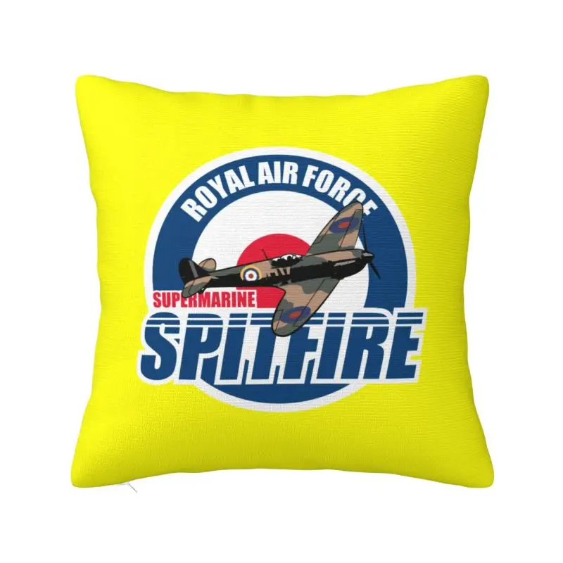 Custom Spitfires Patch Royal Air Force Pillow Case Supermarine Airplane WW2 War Plane Pilot Aircraft Luxury Cushion Cover Square