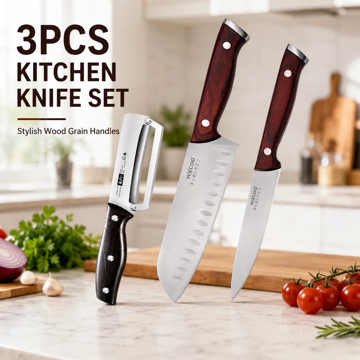 WXCOO Kitchen Knife Set Compact Fruit Paring Knife Stainless Steel Chef Knife for Cutting Fish Slicing Meat Chopping Vegetables
