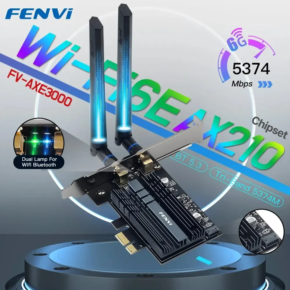 

WiFi 6E AX210 Wireless PCIE Adapter Tri Band 2.4G/5G/6Ghz 802.11AX Bluetooth5.3 Network Wi-Fi Card Windows10/11