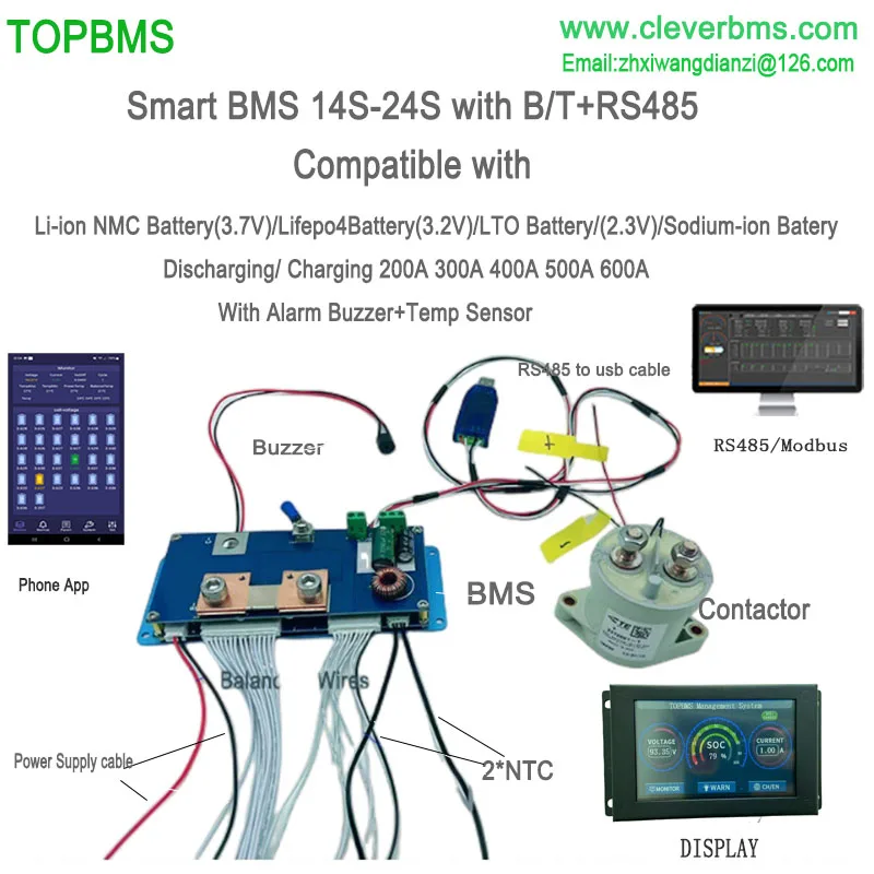 Imagem -05 - Bateria de Iões de Lítio Topbms Lifepo4 Bateria Lto 14s 48v 17s 60v 20s 21s 72v 22s 23s 24s 84v 200a 300a 400a 500a 600a Bluetooth Rs485