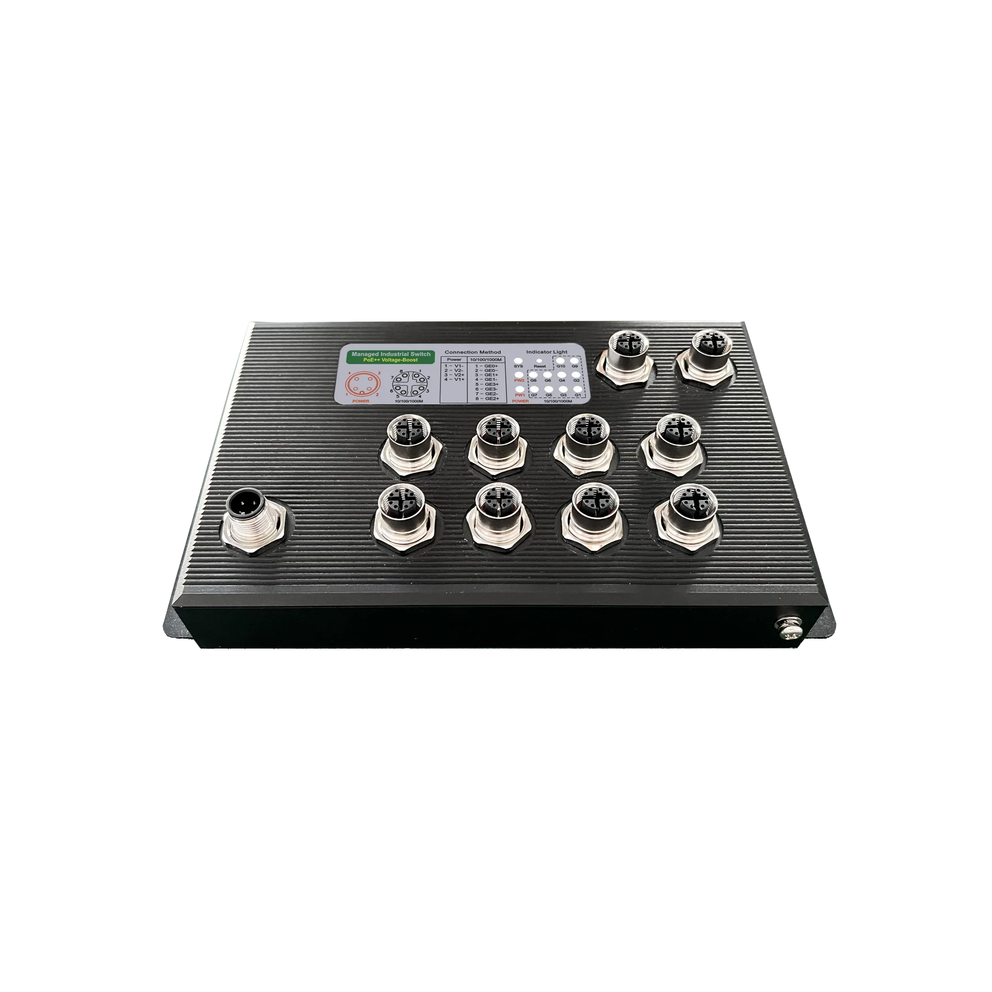 

PoE Plus Plus IEEE802.3af at bt L2 Managed M12 Switch for Metro Rail Subway Rolling Stock
