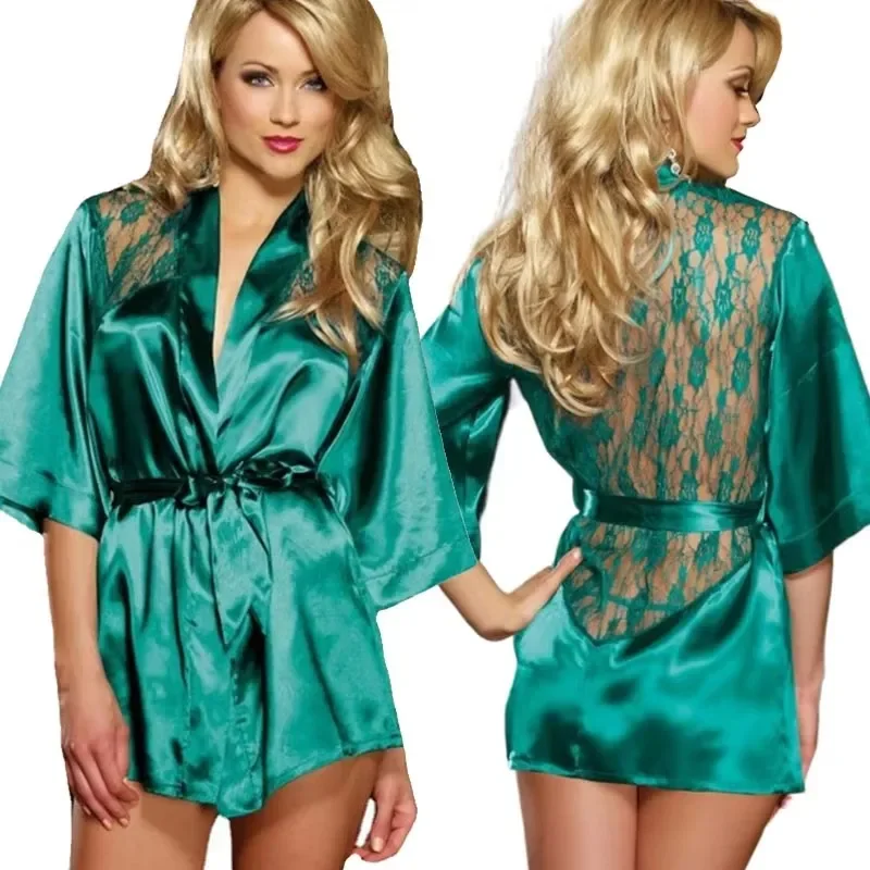 Seksowny szlafrok Sukienka Sauna Szlafrok Yukata Seksowna bielizna Różowa koronka Domowy szlafrok Szlafroki damskie Odzież domowa Bielizna nocna dla kobiet