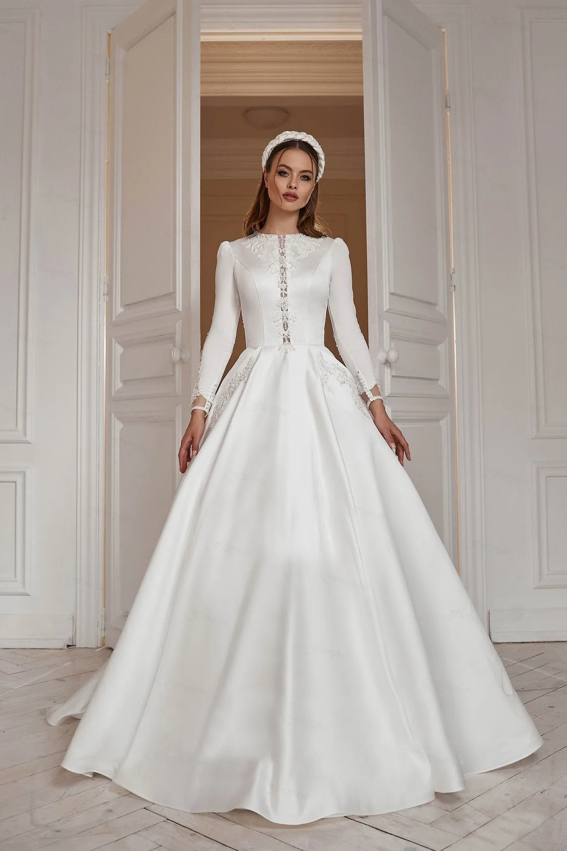 A Line Muslim Wedding Dress Elegant Islamic Abaya White Long Sleeve Bridal Gowns For Bride 2023 Dubai Vestidos De Novia Custom