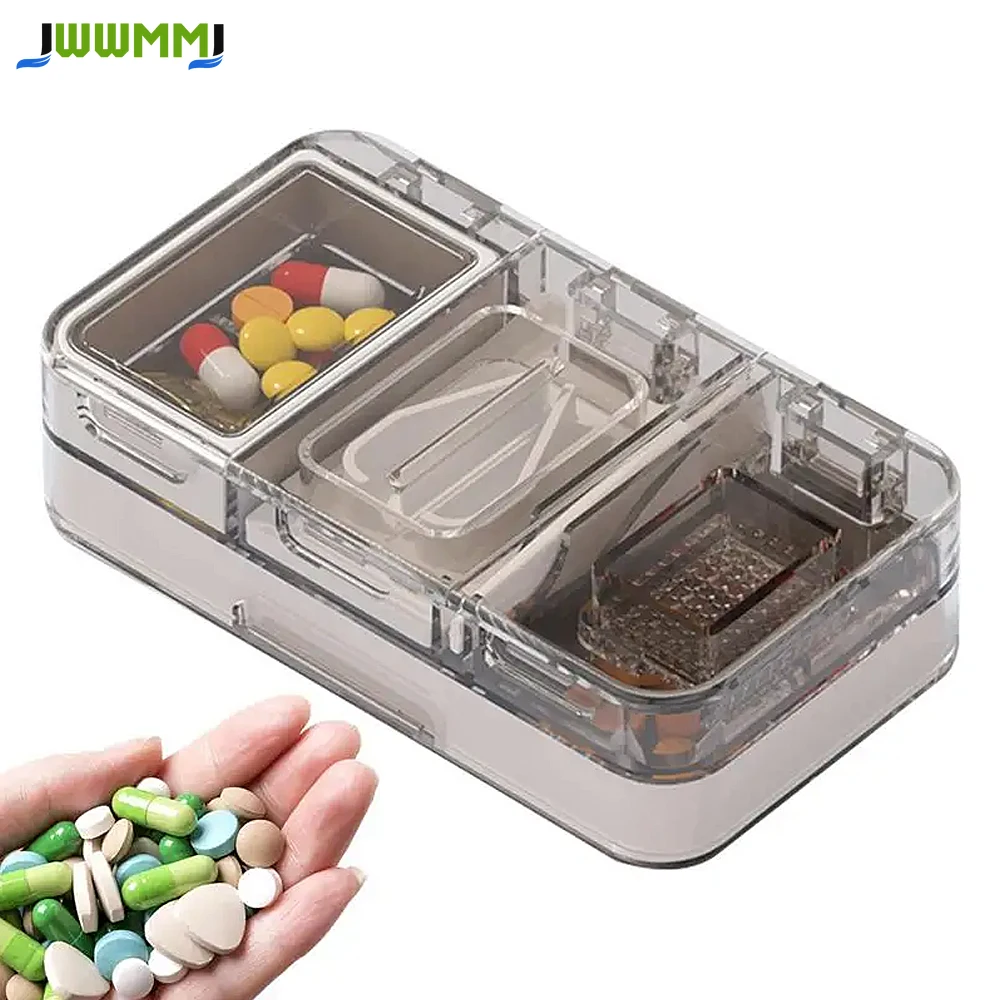 

1pcs 3-in-1 Pill Cutter Splitter for Tiny or Small Large Pills, Pill Crusher Grinder with Powder Brush Grind Tablets