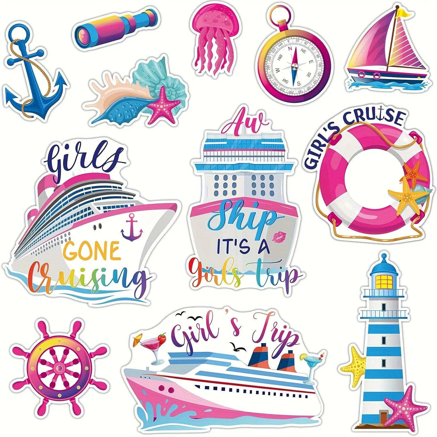 12Pcs Cruise Door Ship Magnets, Nautical Boat & Anchor Design, Car & Fridge Decor, Perfect for Cabin Party & Celebration