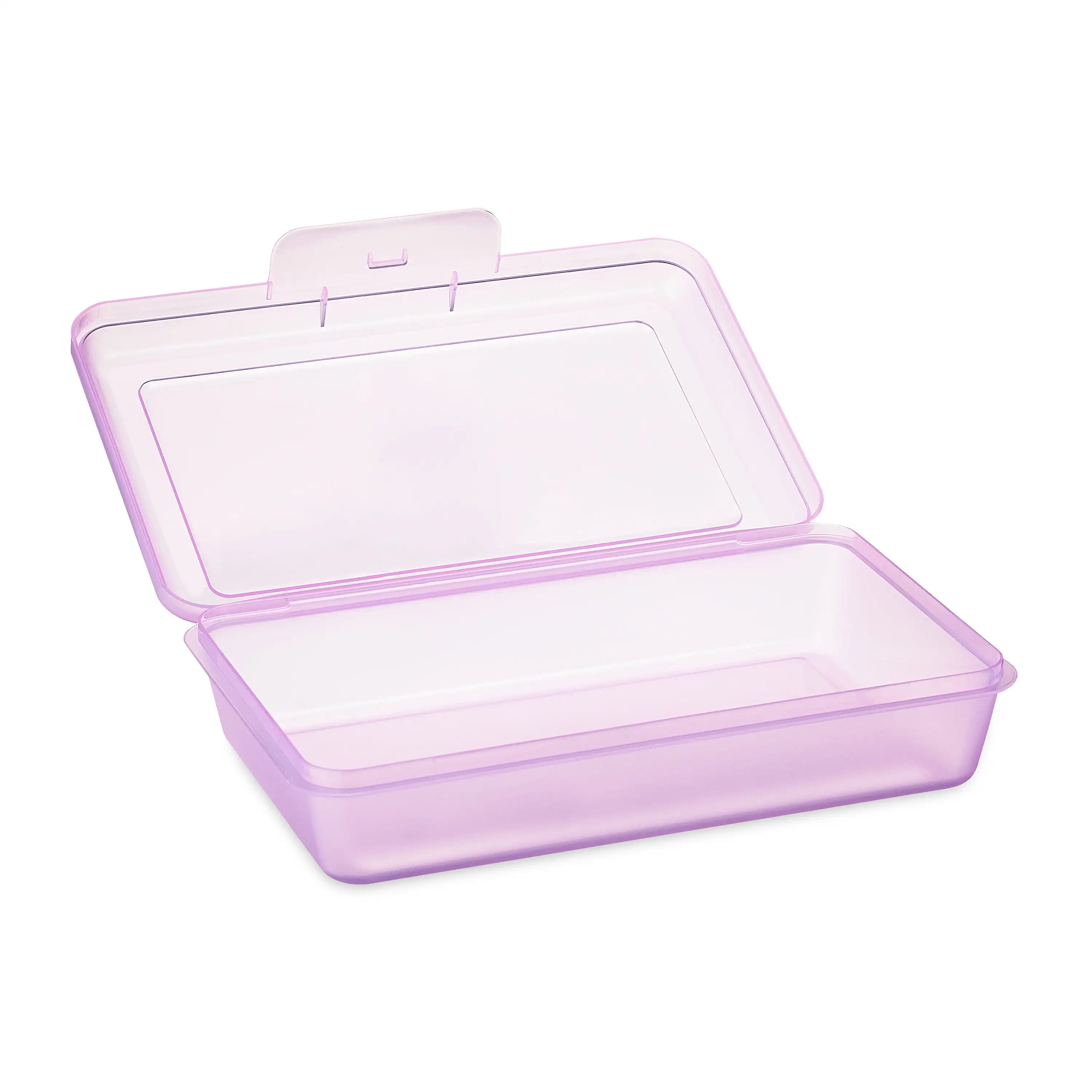 Caixa de lápis de plástico leve com tampa snap-on, lavanda translúcida, pacote com 12