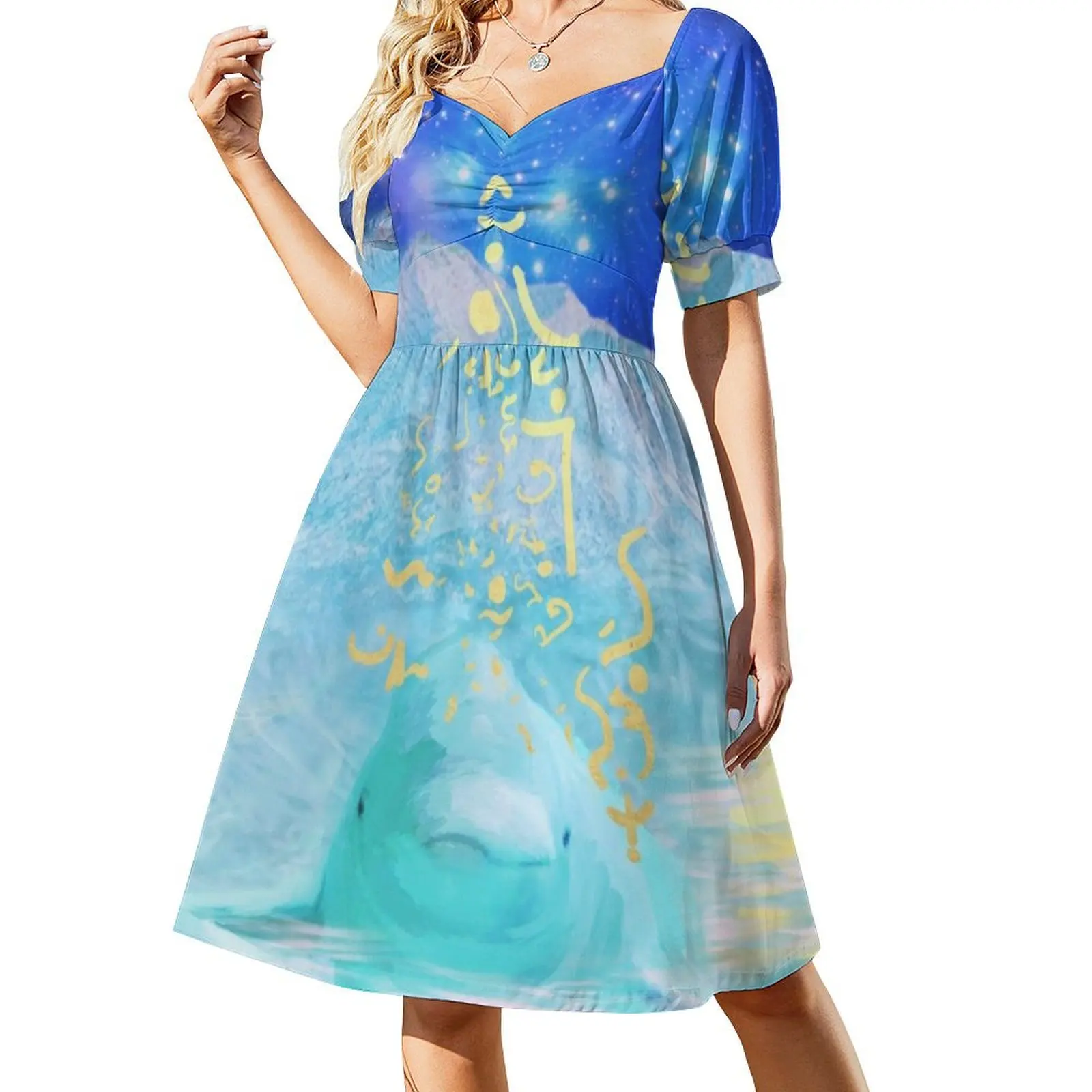 

Aquamarine Temple of Lemurian Healing Short-Sleeved Dress woman dress women dresses