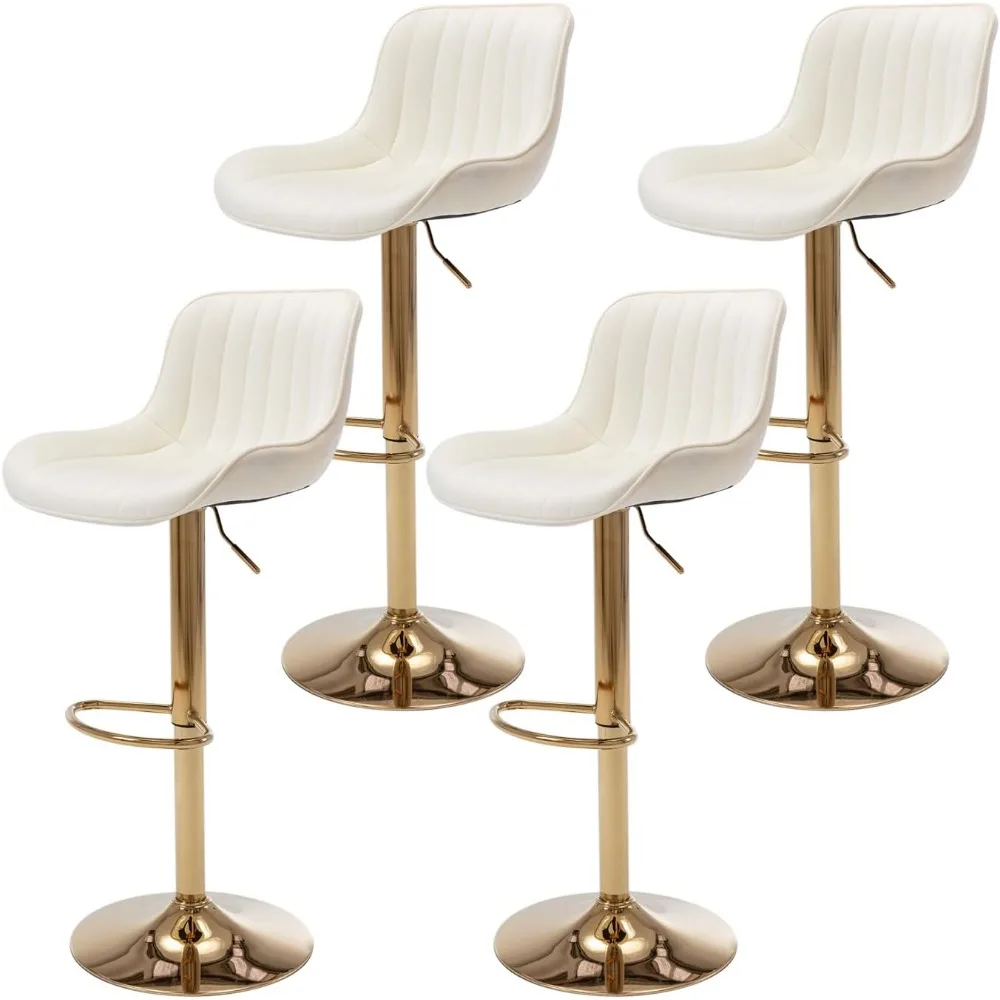 Adjustable Swivel Gold Bar Stools Set of 4, Counter Height with Backs, Modern Velvet Island Chairs for Kitchen Home Decor（Beige）