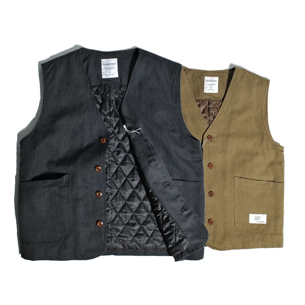 Winter Japan Korean Streetwear Vintage Quilted Cargo Vest Men Loose Cotton Sleeveless Coat Cityboy Vest Jacket Women Waistcoat