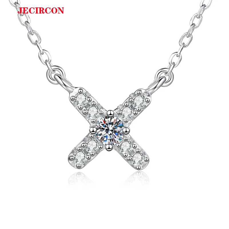 

JECIRCON S925 Sterling Silver Moissanite Necklace for Women 0.1CT X-shaped Light Luxury Japanese and Korean Niche Design Pendant
