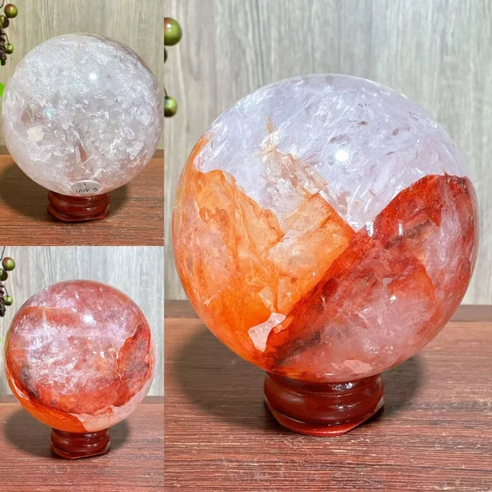 1PC Natural Rainbow Fire Quartz Sphere Stone Healing Crystal Reiki Energy Home Decoration Crafts Gifts+Stand