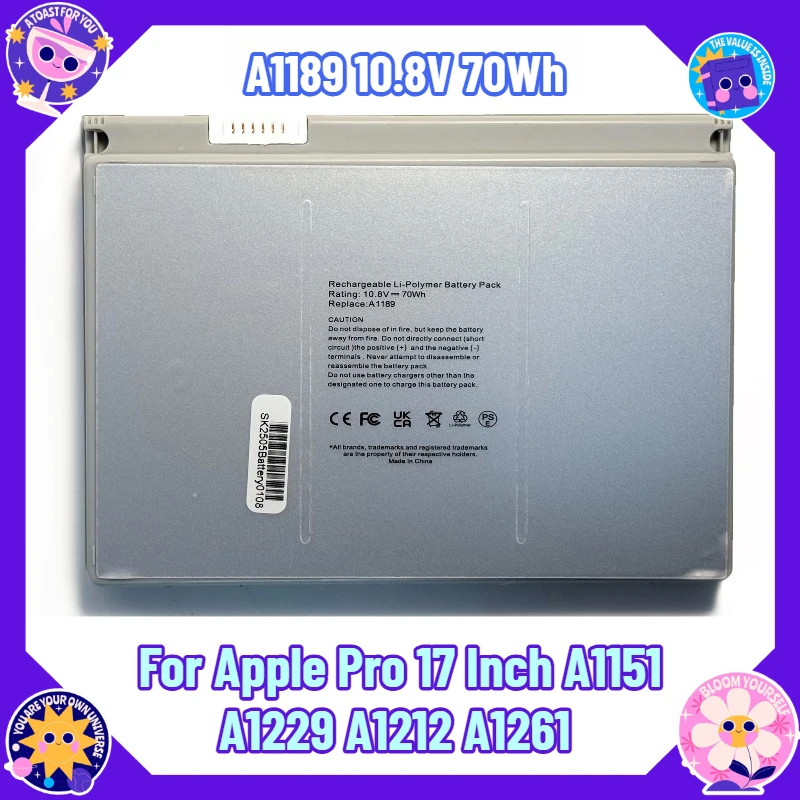 High-quality A1189 10.8V 70Wh Battery for Apple Pro 17 Inch A1151 A1229 A1212 A1261 Laptop Battery
