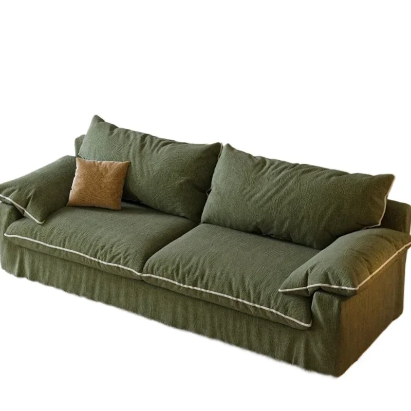 

Nordic Japanese-style solid wood fabric sofa small apartment living room modern simple homestay three-person straight row down
