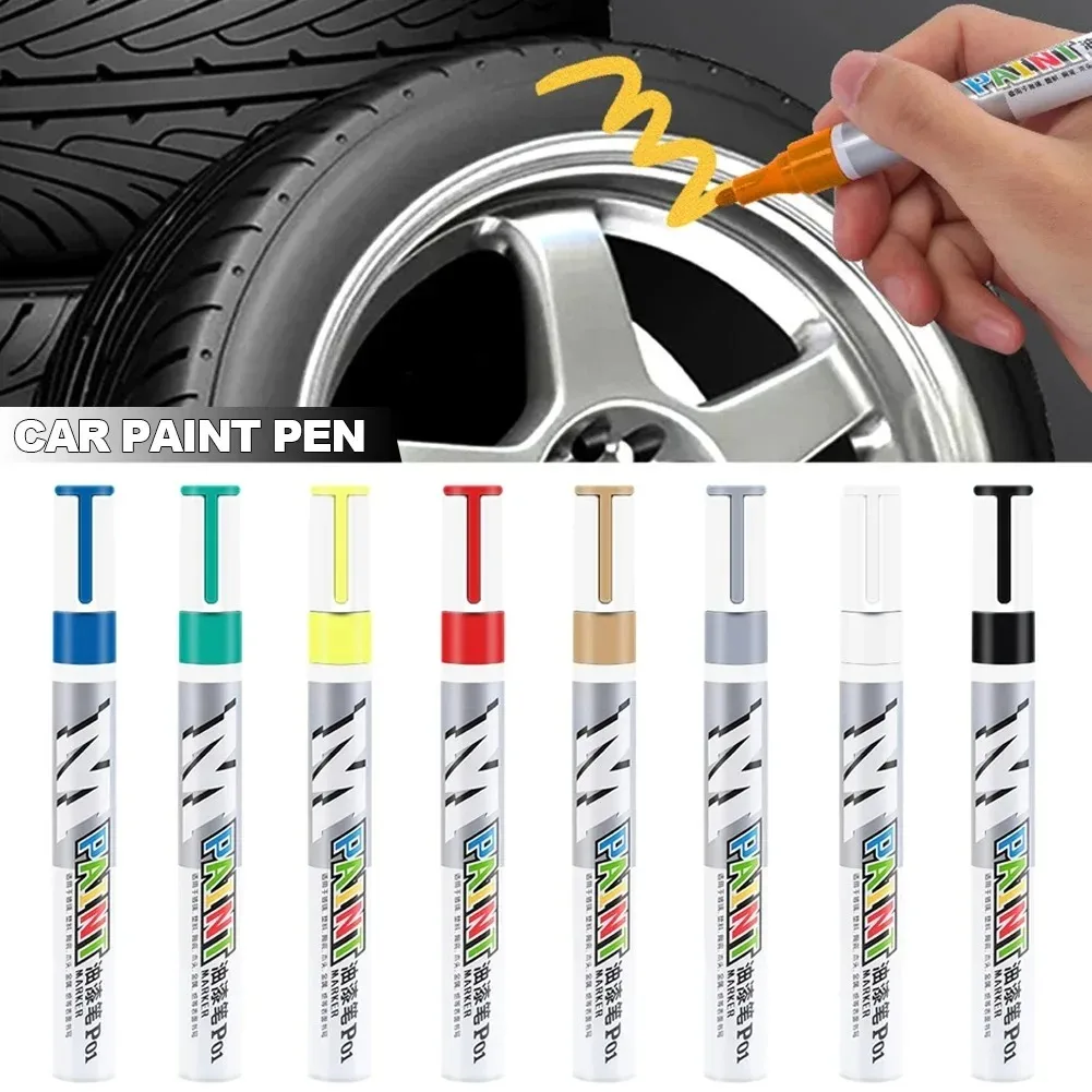 Car paint scratches repair brush pen waterproof water paint marker pen car tire tread care automotive black white red silver