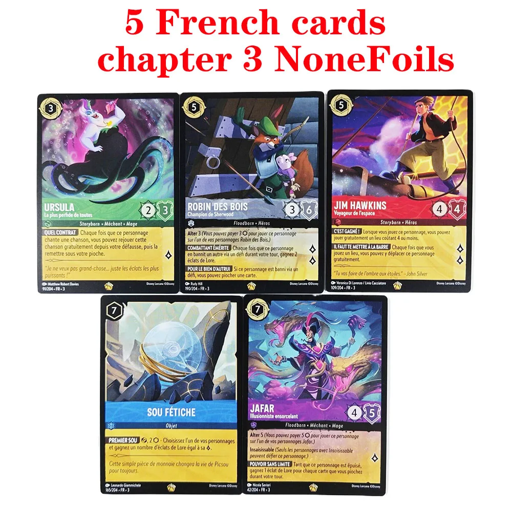 Lorcana Chapter 3 NoneFoil French Into the Inklands –jafar jim hawkins robin ursula sou fetiche TCG Game Cards Proxy