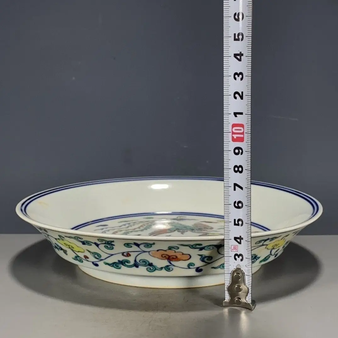 Chinese Wenwan Porcelain Decor Plate, Imitation Chenghua Mark Doucai Phoenix Pattern Appreciation Dish
