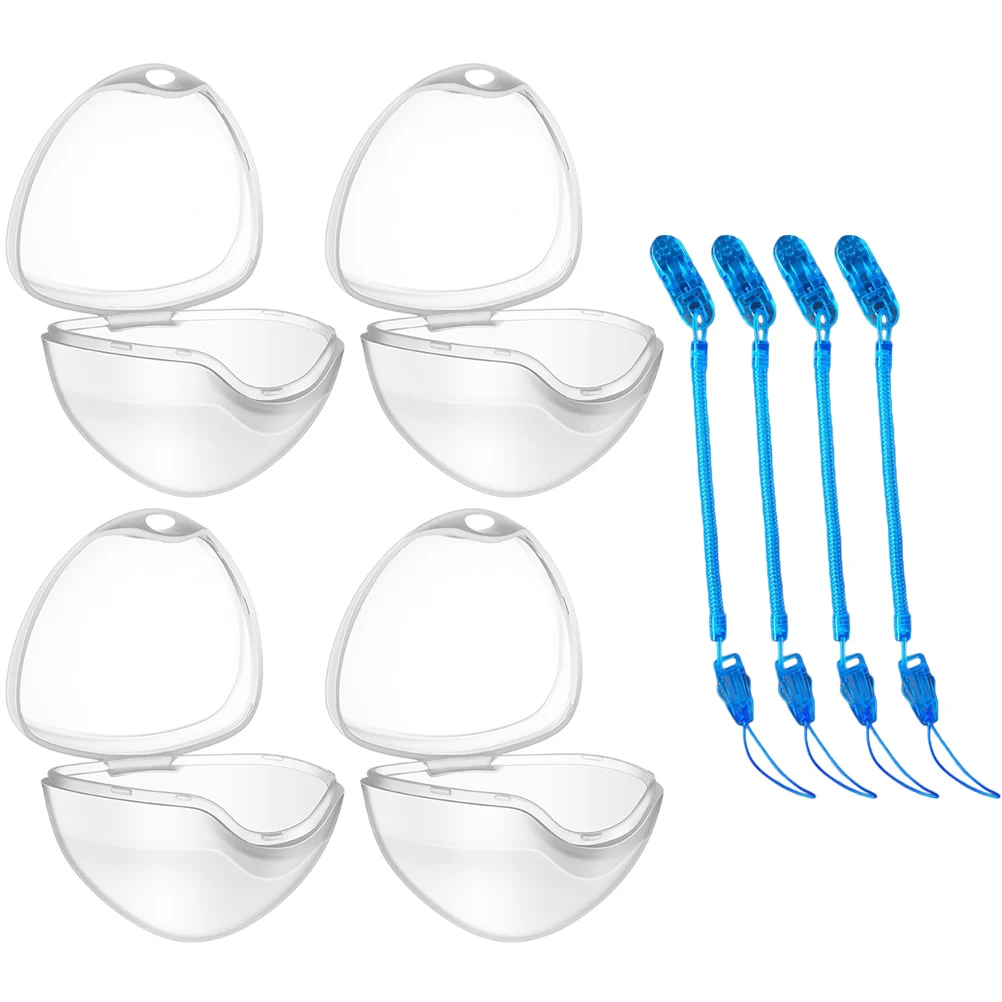 

4pcs Portable Pacifier Storage Box Case Transparent Hygienic Clip Container With Rope Holds 1 Pacifier Per Box Pp
