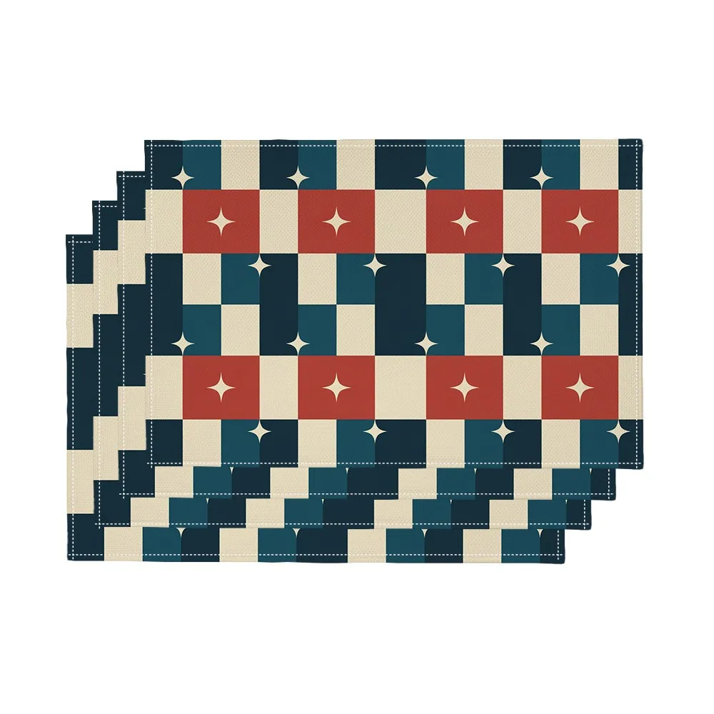 Set of 4pcs Rainbow Checkered Placemats, Featuring a Colorful Geometric Pattern Suitable for All Types of Kitchen Decor