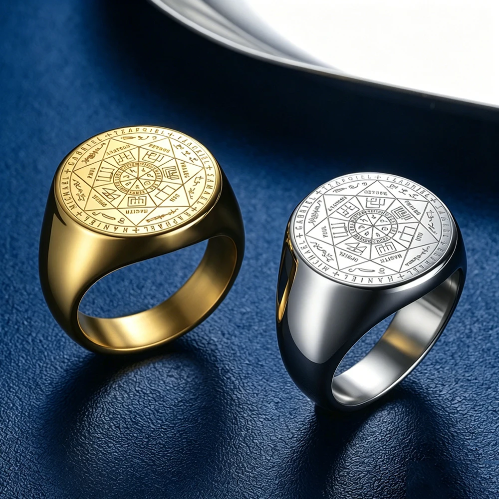 Seven Archangels Rings Seal of Solomon Signet Ring Men  Stainless Steel Tetragrammaton Pentacle Ring Vintage Amulet Jewelry Gift