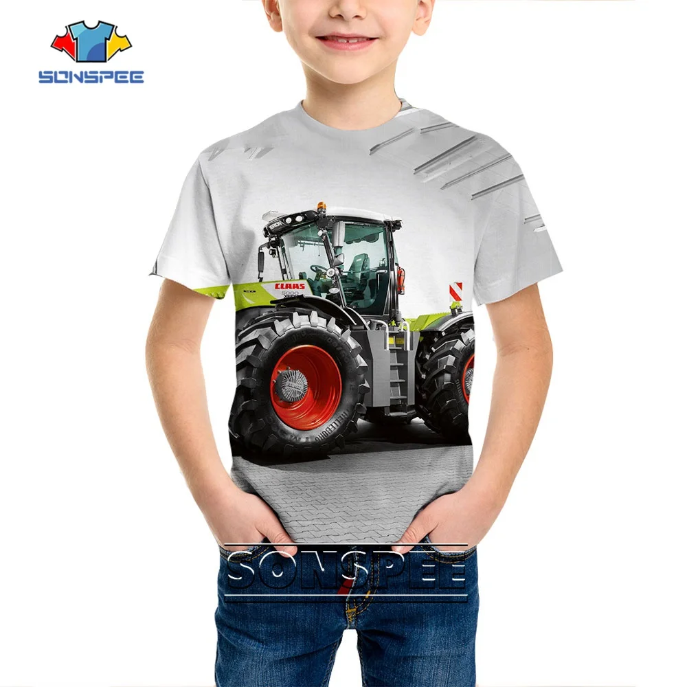 SONSPEE New Tractor 3D Print Child T-shirts O-neck Hip Hop Clothing Kids Child Tops Street Heavy Truck Shirts Pullover