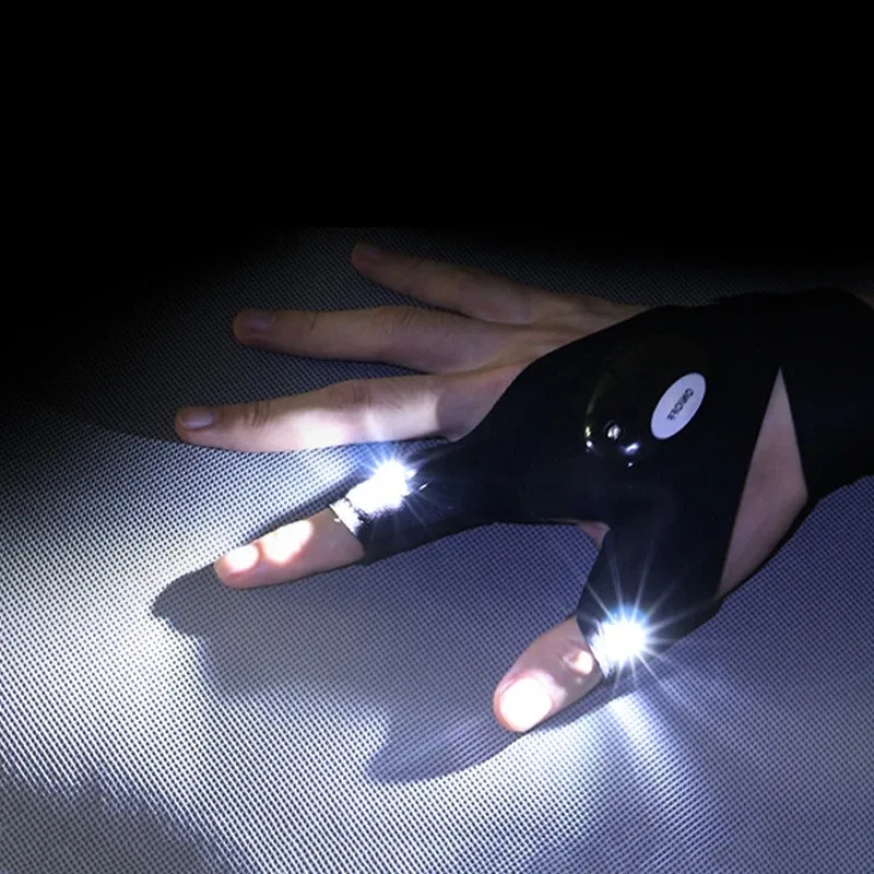 ถุงมือถุงมือครึ่งนิ้วไฟฉาย LED แบบกันน้ำถุงมือกู้ภัยขี่จักรยานเดินป่าตั้งแคมป์ถุงมือแสงไฟ