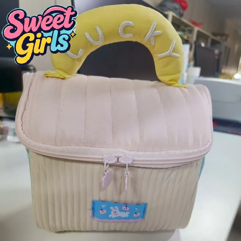 Cartoon Pattern Makeup Bag Cute Hut Handbag Girls Large Capacity Cosmetic Organizer Portable Handheld Travel Toiletry Bag