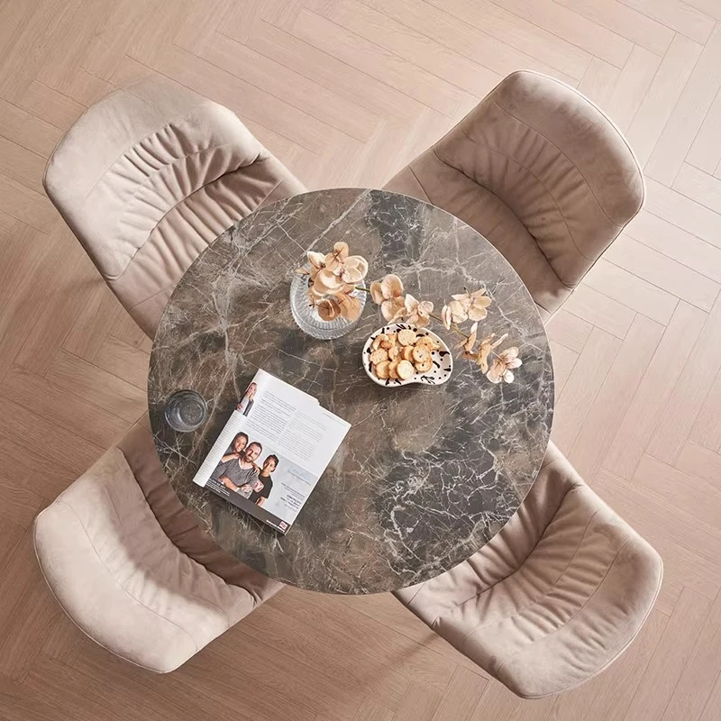 

Italy imported rock slab dining table and chair combination small apartment restaurant round table negotiation table