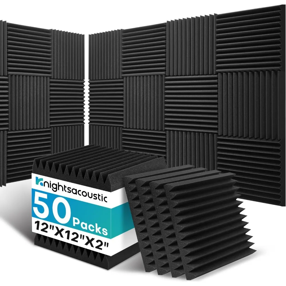 Soundproof Foam Panels - 50 Pack, 2x12x12 Inches, High Density for Sound Absorption and Noise Reduction