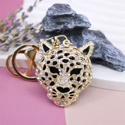 Cute Golden Leopard Head Keychain for Women Men Car Pendant Bijoux Accessory Girl Bag Key Chain Charm Ring Purse Keyfob