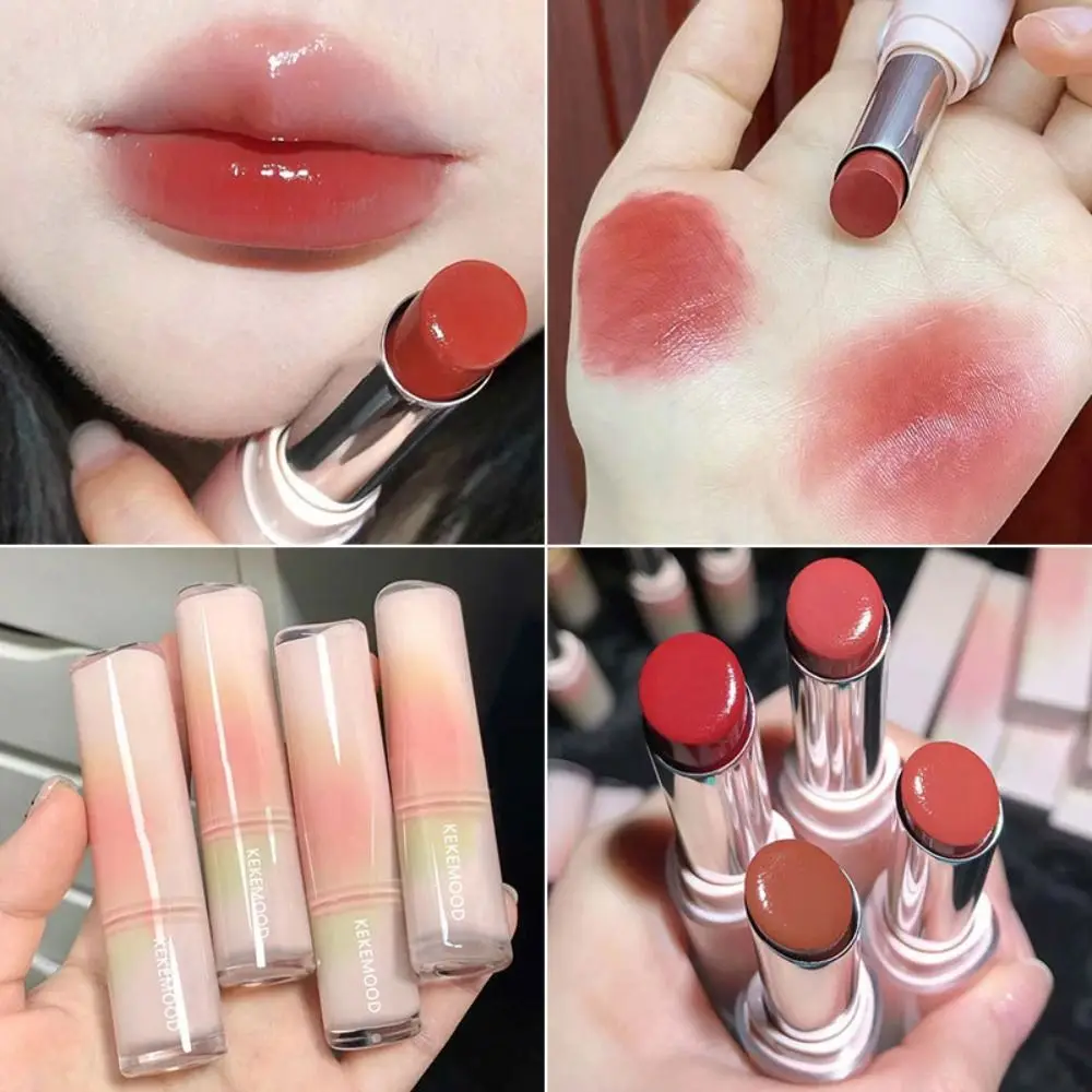 Waterproof Jelly Mirror Lipstick Round Tube Non-Sticky Cup Clear Lip Glaze 6 Colors Moisturizing Water Light Lip Gloss