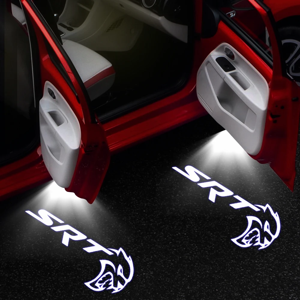 White SRT Logo For Dodge Door Light 2pcs SRT Courtesy Light Welcome Door Ghost Shadow Light For Dodge Challenger SRT 2013-2019