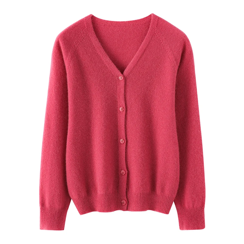 2025 Classic Seamless Cashmere Wool Blend Cardigan Women Knitwear V-Neck Sweater Single Breasted High Quality Basic Loose Tops