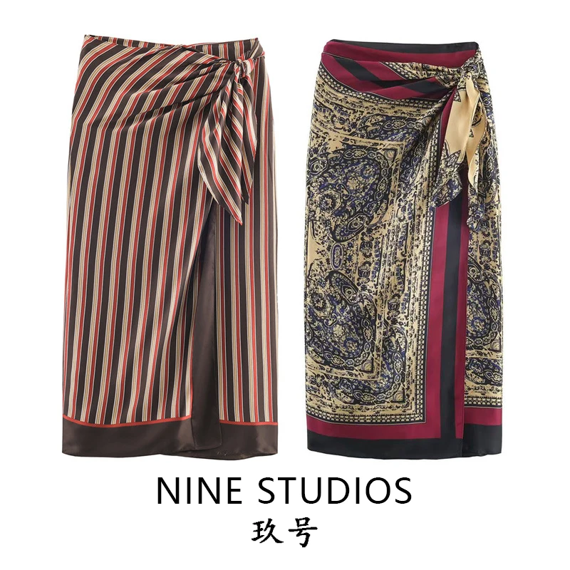 

Casual Vaion Sle Paisley Print Scarf Wrap Skirt Versatile 90700 Polyester Asymmetric Stand Fit Ladies Skirt